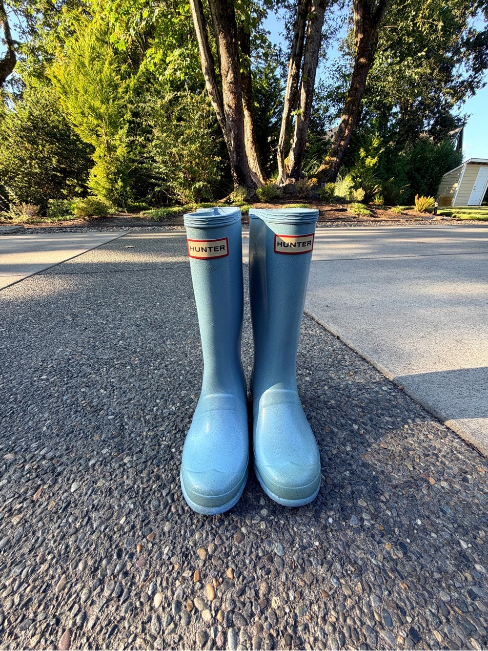 Hunter Gloss Tall Rain Boots in Sky Blue